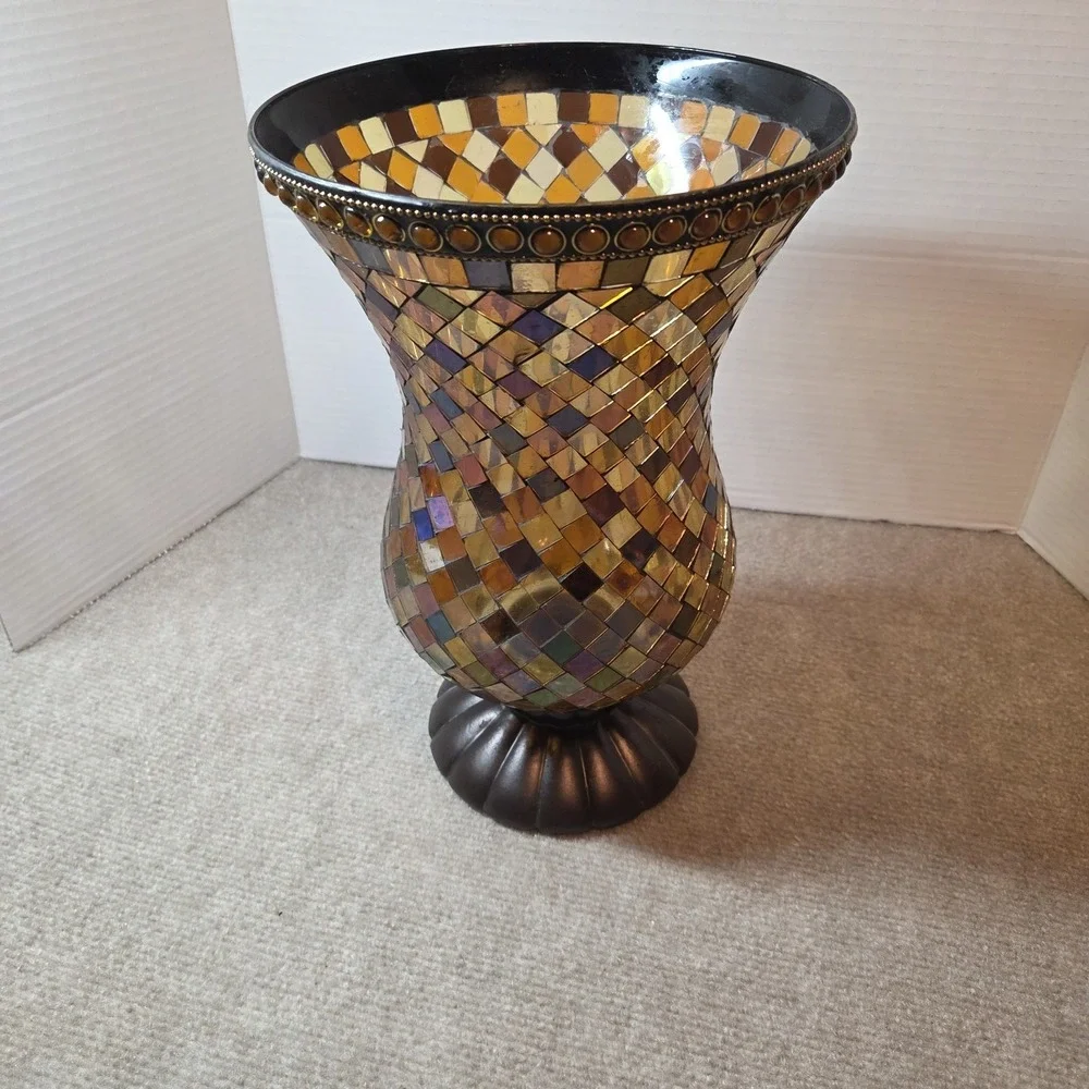 PartyLite GLOBAL FUSION Hurricane Mosaic Glass Rainbow Candle Holder 12" Tall - Picture 8 of 8